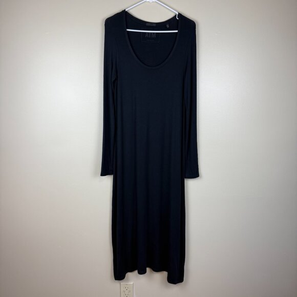 ATM Modal Jersey Knit Super Soft Long-Sleeve Maxi Dress – Black Sz L - Picture 1 of 7